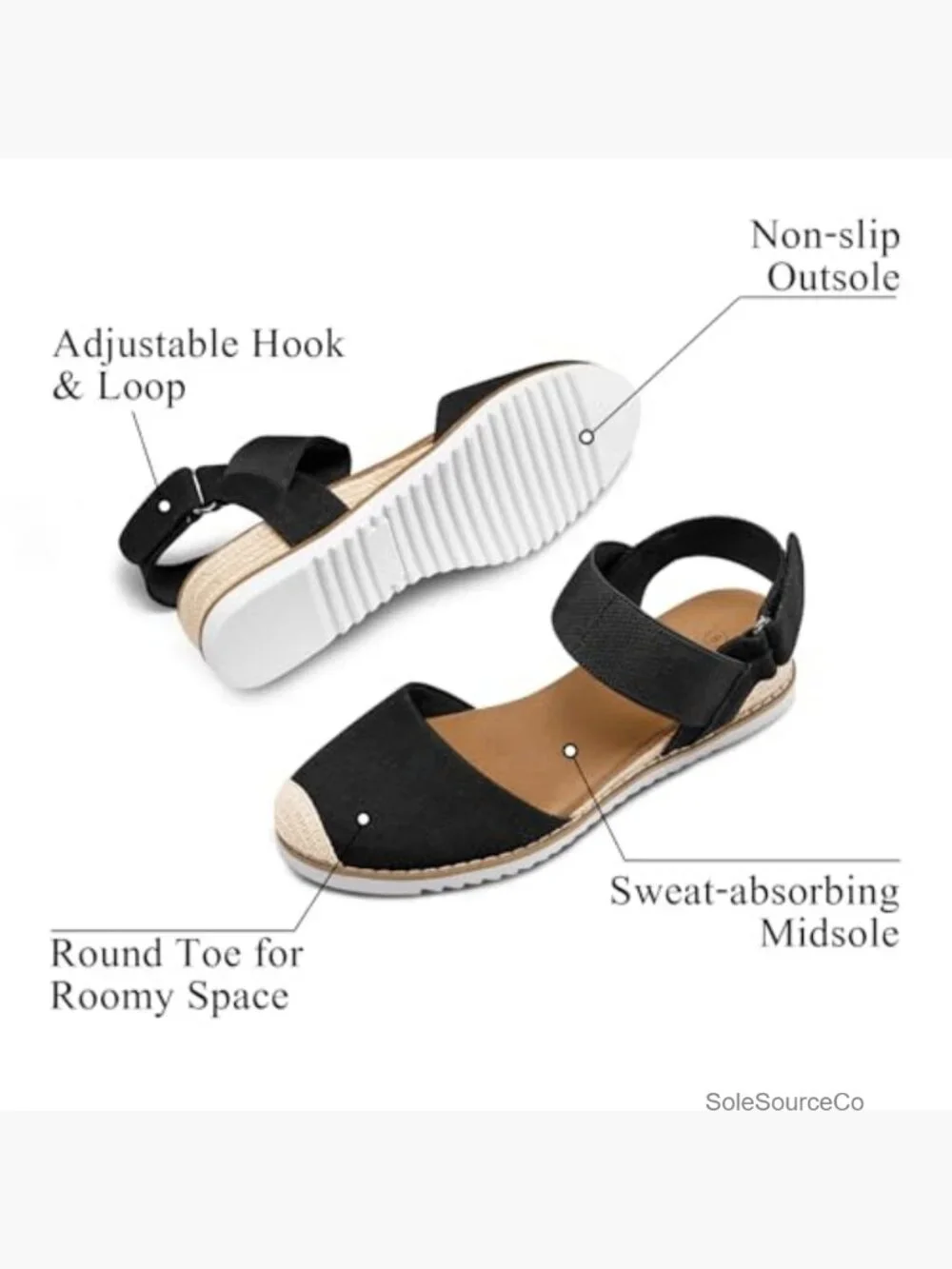 Women's Low Wedge Sandals Comfortable Closed Toe Espadrilles Slip on Elastic